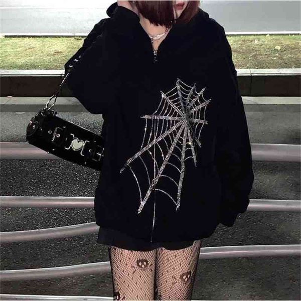 zipper hooded sweater women diamond cardigan spider web loose jacket korean goth harajuku coats 210804, Black;brown
zipper hooded sweater women diamond cardigan spider web loose jacket korean goth harajuku coats 210804, Black;brown