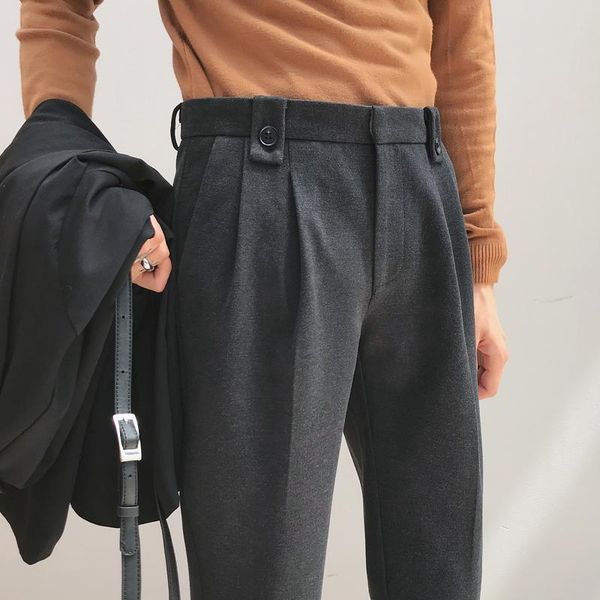 men's suits & blazers autumn winter woolen business dress pants men elastic waist streetwear casual trousers formal social suit costume, White;black
men's suits & blazers autumn winter woolen business dress pants men elastic waist streetwear casual trousers formal social suit costume, White;black