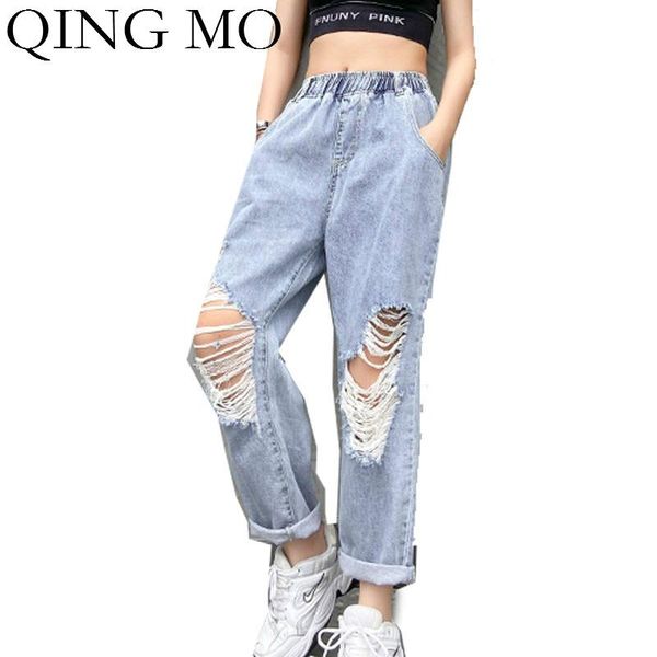 women's pants & capris qing mo blue women denim jeans 2021 holes straight female high waist ankle length trousers zqy3939, Black;white
women's pants & capris qing mo blue women denim jeans 2021 holes straight female high waist ankle length trousers zqy3939, Black;white
