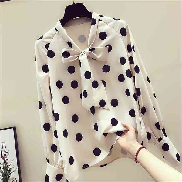women spring autumn style chiffon blouses lady casual bow tie collar polka dot printed blusas df3013, White
women spring autumn style chiffon blouses lady casual bow tie collar polka dot printed blusas df3013, White