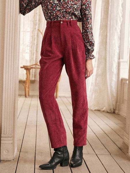 high waist pleated tapered corduroy pants 36ta#, Black;white 
high waist pleated tapered corduroy pants 36ta#, Black;white