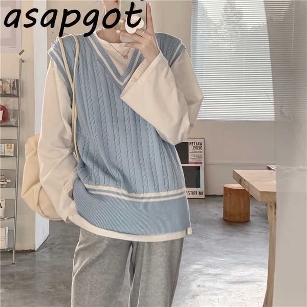 sweater korean chic preppy style knit v neck blue sweater vest sleeveless autumn student loose contrast color jumpers pull femme 210610, White
sweater korean chic preppy style knit v neck blue sweater vest sleeveless autumn student loose contrast color jumpers pull femme 210610, White