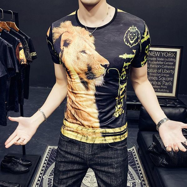 men's t-shirts black gold lion print tshirt for men 2021 summer korean short sleeve slim screen tide camiseta tee shirt homme, White;black
men's t-shirts black gold lion print tshirt for men 2021 summer korean short sleeve slim screen tide camiseta tee shirt homme, White;black