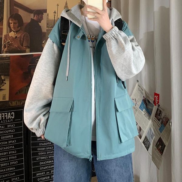 men's jackets fake two-piece jacket spring autumn contrast color hooded young handsome student loose couple, Black;brown
men's jackets fake two-piece jacket spring autumn contrast color hooded young handsome student loose couple, Black;brown