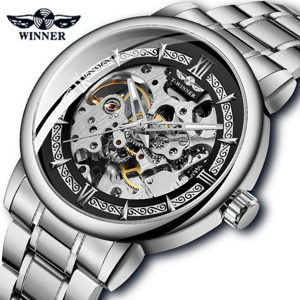 stainless steel skeleton mechanical watch automatic self-wind men male gifts clock wristwatches, Slivery;brown
stainless steel skeleton mechanical watch automatic self-wind men male gifts clock wristwatches, Slivery;brown