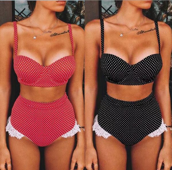 women's swimwear women bikinis set underwired dot lace trim summer beach high waist two piece swimsuit swimming bathing suit, White;black
women's swimwear women bikinis set underwired dot lace trim summer beach high waist two piece swimsuit swimming bathing suit, White;black
