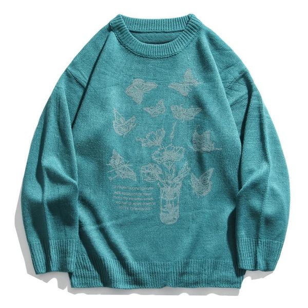 men's sweaters hip hop streetwear butterfly flowers knitted sweater, White;black
men's sweaters hip hop streetwear butterfly flowers knitted sweater, White;black