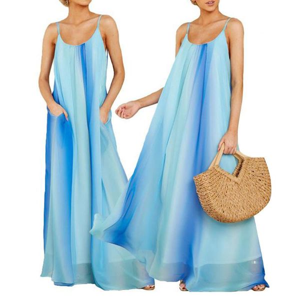 maternity dresses spaghetti sling dress summer loose long skirt with pockets gradient rainbow beach quality, White
maternity dresses spaghetti sling dress summer loose long skirt with pockets gradient rainbow beach quality, White