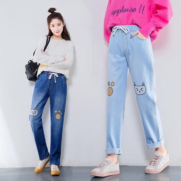 sweet cute cat embroidery girls jeans harajuku fashion cotton elastic waist women denim pants cowboy wide leg student trousers women's, Blue
sweet cute cat embroidery girls jeans harajuku fashion cotton elastic waist women denim pants cowboy wide leg student trousers women's, Blue