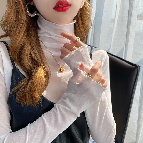women's t-shirt half turtleneck mesh bottoming shirt spring autumn and winter solid color inner wear long sleeve all-match, White
women's t-shirt half turtleneck mesh bottoming shirt spring autumn and winter solid color inner wear long sleeve all-match, White