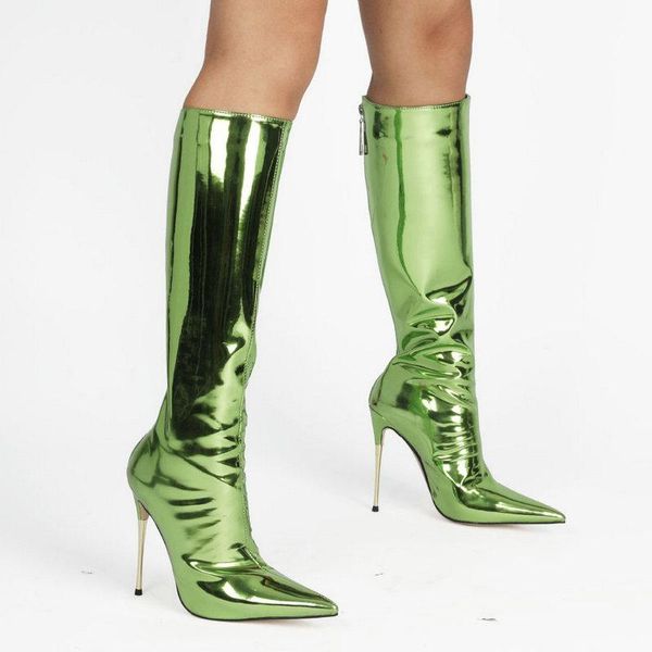 boots metal stiletto women's fashion zipper mirror patent leather knee high ladies pointed toe autumn winter shoes, Black
boots metal stiletto women's fashion zipper mirror patent leather knee high ladies pointed toe autumn winter shoes, Black