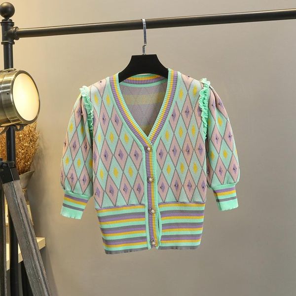 women's knits & tees luxury beading argyle plaid knitted cardigan women summer short sleeve v-neck single breasted ruffles sweater eleg, White
women's knits & tees luxury beading argyle plaid knitted cardigan women summer short sleeve v-neck single breasted ruffles sweater eleg, White
