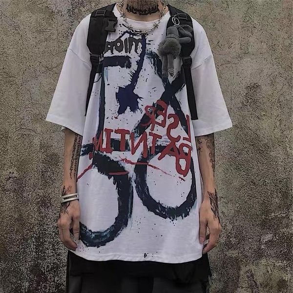 short sleeve t-shirt men's and women's summer korean version ins fashion harajuku bf hip hop graffiti print dark black loose, White
short sleeve t-shirt men's and women's summer korean version ins fashion harajuku bf hip hop graffiti print dark black loose, White