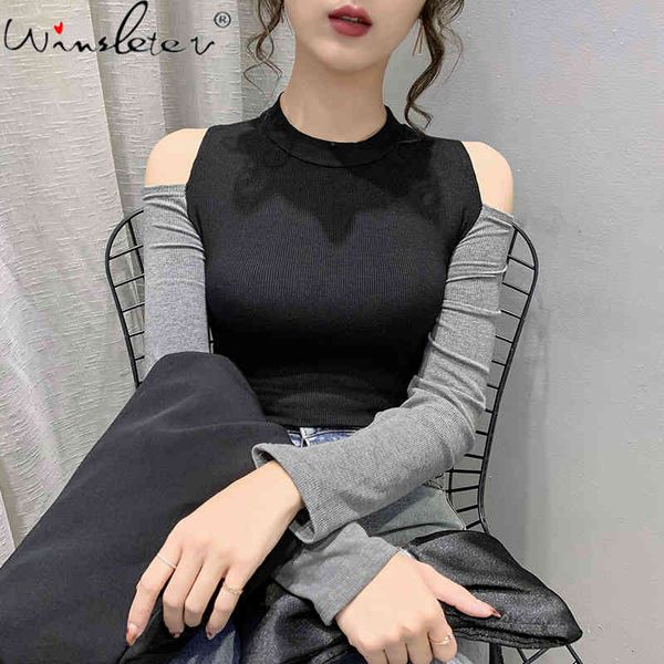 women's t-shirt spring fall european clothes women contrast color off shoulder all match cotton girl tees t0n233a shnn, White
women's t-shirt spring fall european clothes women contrast color off shoulder all match cotton girl tees t0n233a shnn, White