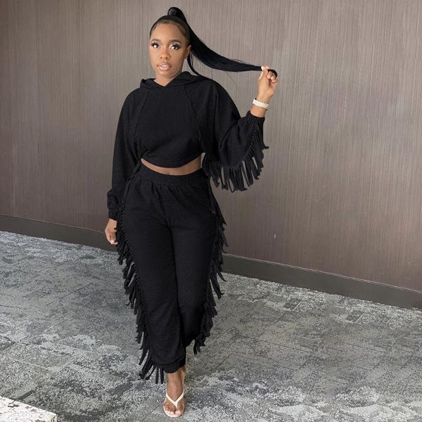 women's two piece pants two-piece sets 2021 autumn trousers casual fashion trend commuter style long-sleeved hooded short tassel suit, White
women's two piece pants two-piece sets 2021 autumn trousers casual fashion trend commuter style long-sleeved hooded short tassel suit, White
