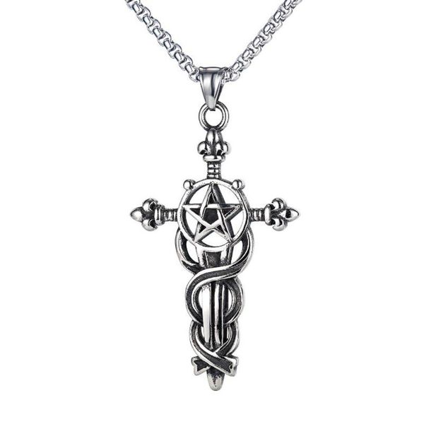 chains stainless steel retro five pointed star cross sword men pendant necklace punk rock jewelry gift for him with chain, Silver
chains stainless steel retro five pointed star cross sword men pendant necklace punk rock jewelry gift for him with chain, Silver
