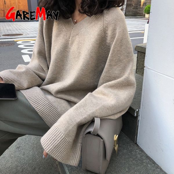 sweater with v neck long sleeve knit female korean warm s for women loose vintage casual women's knitted 210428, White;black
sweater with v neck long sleeve knit female korean warm s for women loose vintage casual women's knitted 210428, White;black