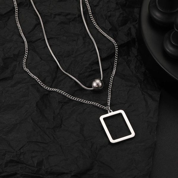 pendant necklaces fashionable simple multi-layer personality wild round bead square titanium steel necklace female long clavicle chain, Silver
pendant necklaces fashionable simple multi-layer personality wild round bead square titanium steel necklace female long clavicle chain, Silver