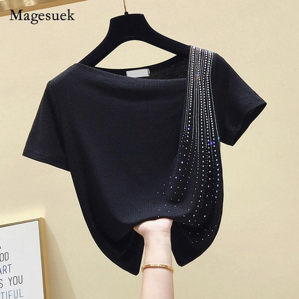 women's t-shirt casual t shirt for women 2021 summer clothing solid short sleeve tees irregular diamonds black femme blusas 10016, White
women's t-shirt casual t shirt for women 2021 summer clothing solid short sleeve tees irregular diamonds black femme blusas 10016, White