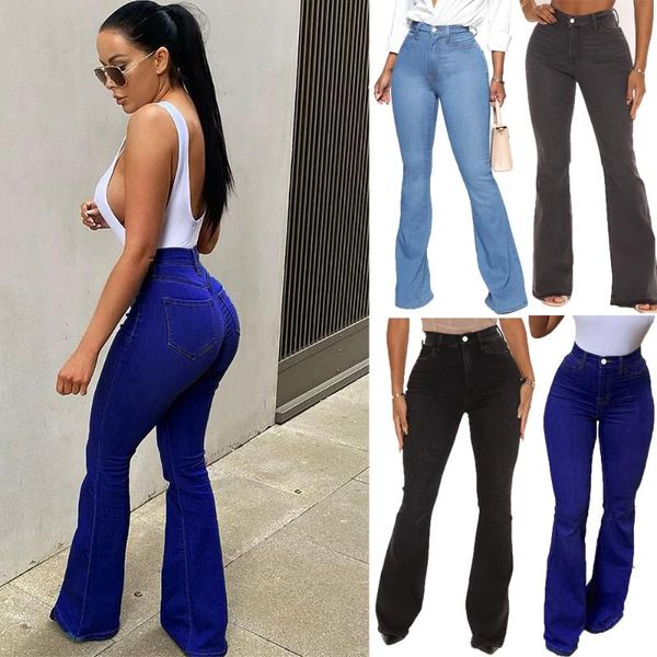 women's jeans women high waist denim plus size s-4xl wide leg pants ladies bodycon trousers, Blue