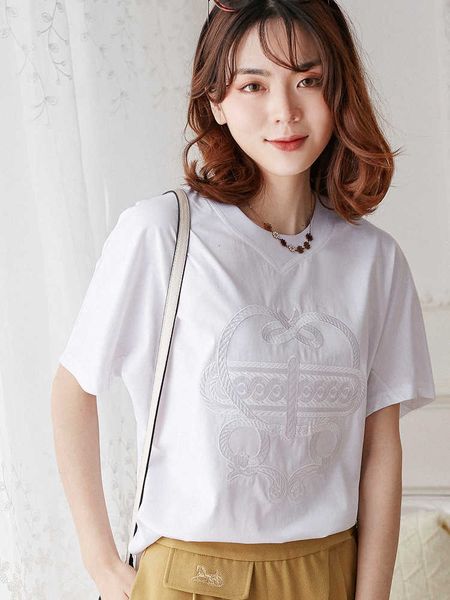 women's t-shirt pattern embroidered t-shirt short female sleeve loose fashion m4ke, White
women's t-shirt pattern embroidered t-shirt short female sleeve loose fashion m4ke, White