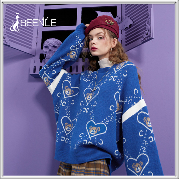 2022 autumn winter bear solid lantern sleeve soft warm ladies sweater long sleeve round neck pullover, White;black
2022 autumn winter bear solid lantern sleeve soft warm ladies sweater long sleeve round neck pullover, White;black