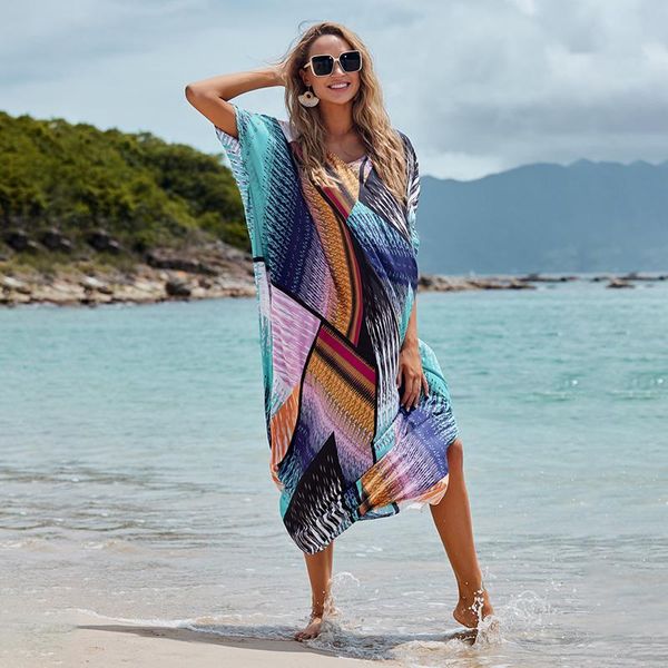 women's swimwear 2021 summer chiffon printing bikini cover up split boho beach kaftan tunic plus size maxi dress swim wear, White;black
women's swimwear 2021 summer chiffon printing bikini cover up split boho beach kaftan tunic plus size maxi dress swim wear, White;black