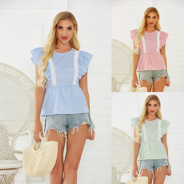 women's t-shirt donsignet fashion -selling casual round neck pullover striped lace fight receiving waist cap sleeve, White
women's t-shirt donsignet fashion -selling casual round neck pullover striped lace fight receiving waist cap sleeve, White