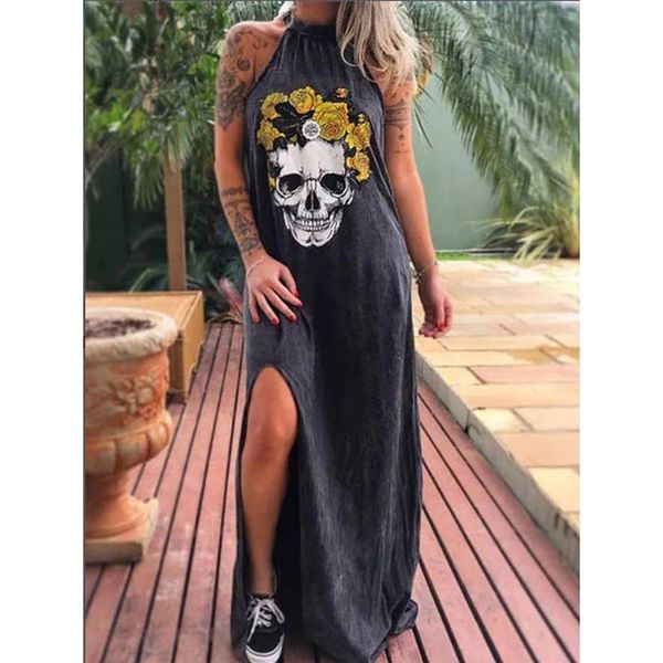 summer dresses women punk style loose halter neck sleeveless skull print female shirt dress street side high split flower print, Black;gray
summer dresses women punk style loose halter neck sleeveless skull print female shirt dress street side high split flower print, Black;gray