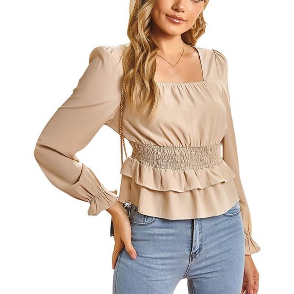 women's blouses & shirts women blouse ruched waist puff loose long sleeve solid casual pollover elegant square neck ruffles, White
women's blouses & shirts women blouse ruched waist puff loose long sleeve solid casual pollover elegant square neck ruffles, White