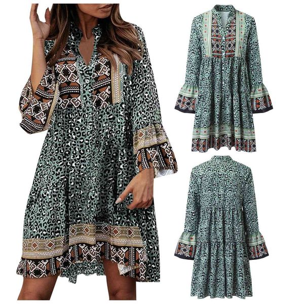 womens dress plus size vintage v neck leopard flowers print chiffon single trumpet sleeve casual undefined vestido robe, Black;gray
womens dress plus size vintage v neck leopard flowers print chiffon single trumpet sleeve casual undefined vestido robe, Black;gray