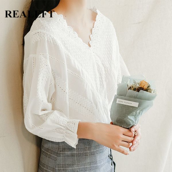 white lace embroidery women's shirt female v-neck chic blouse cotton korean style casual loose blouses 210428
white lace embroidery women's shirt female v-neck chic blouse cotton korean style casual loose blouses 210428
