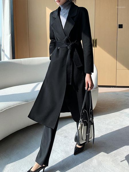 green korean double faced cashmere coat in autumn and winter of 2021 women's wool & blends, Black
green korean double faced cashmere coat in autumn and winter of 2021 women's wool & blends, Black
