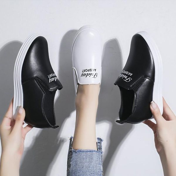 women's height increasing shoes round toe slip on flat vulcanized shoes casual comfort female footwear pu leather sneaker ladies, Black
women's height increasing shoes round toe slip on flat vulcanized shoes casual comfort female footwear pu leather sneaker ladies, Black