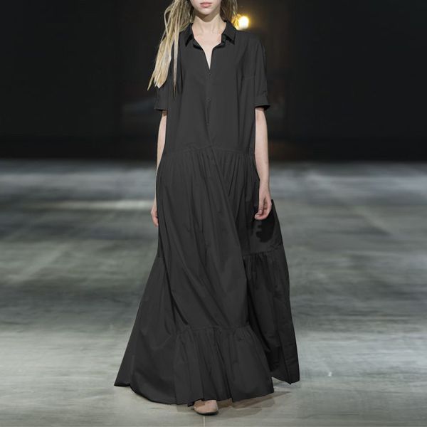 dresses vonda plus size women bohemian short sleeve robe femme lapel button up party shirt dress holiday sundress casual vestido, Black;gray 
dresses vonda plus size women bohemian short sleeve robe femme lapel button up party shirt dress holiday sundress casual vestido, Black;gray