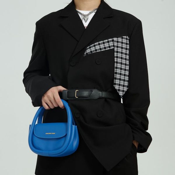 men korea streetwear fashion plaid splice belt loose casual handsome suit blazers jackets man hip hop coat male men's suits, White;black
men korea streetwear fashion plaid splice belt loose casual handsome suit blazers jackets man hip hop coat male men's suits, White;black