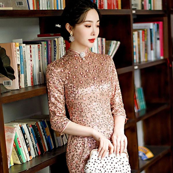 ethnic clothing beaded women cheongsam elegantevening party qipao classic chinese style bridesmaid wedding vestidos vintage pink robe g, Red
ethnic clothing beaded women cheongsam elegantevening party qipao classic chinese style bridesmaid wedding vestidos vintage pink robe g, Red