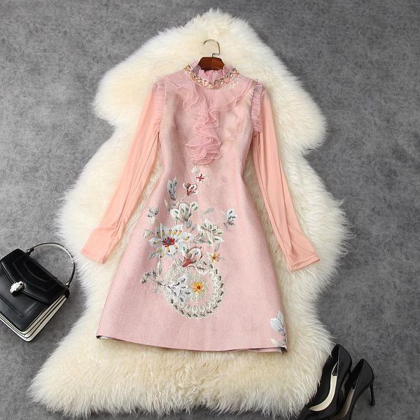 casual dresses european and american women's wear 2021 winter style long sleeve shirt nail bead collar two-piece fashion jacquard dress, Black;gray 
casual dresses european and american women's wear 2021 winter style long sleeve shirt nail bead collar two-piece fashion jacquard dress, Black;gray