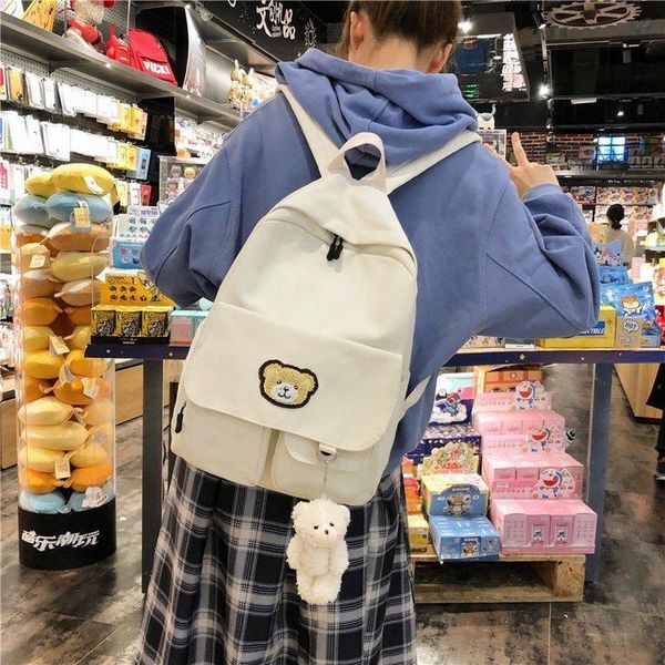 backpack harajuku vintage cute bear student rucksack with canvas college style versatile plain color girl schoolbag
backpack harajuku vintage cute bear student rucksack with canvas college style versatile plain color girl schoolbag