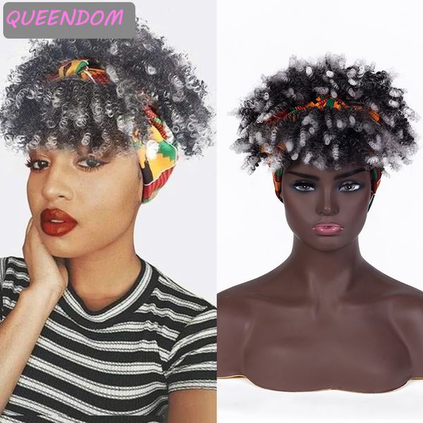 10 inch kinky curly head band wigs with bangs ombre synthetic afro curly headwrap wig for women heat resistant scarf wig cosplay, Black
10 inch kinky curly head band wigs with bangs ombre synthetic afro curly headwrap wig for women heat resistant scarf wig cosplay, Black