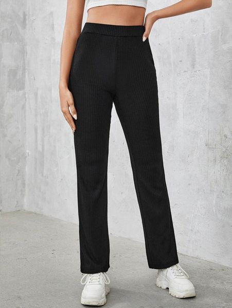 high waist flare leg pants f0ms#, Black;white 
high waist flare leg pants f0ms#, Black;white