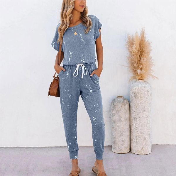 tie dye sportswear round neck womens pants casual short sleeved loose loungewear sports shorts for jogging femme, White
tie dye sportswear round neck womens pants casual short sleeved loose loungewear sports shorts for jogging femme, White