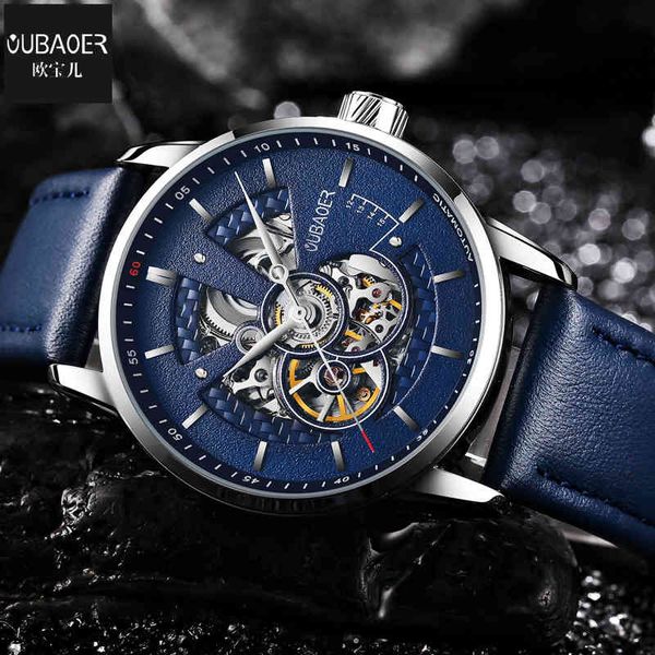 oubaoer brand business men mechanical watches leather band casual men automatic male clock relogio masculino, Slivery;brown 
oubaoer brand business men mechanical watches leather band casual men automatic male clock relogio masculino, Slivery;brown