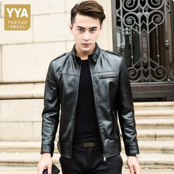 men's leather & faux luxury mens slim fit genuine jacket stand collar autumn windproof short motor coat man 100% sheepskin aviation, Black
men's leather & faux luxury mens slim fit genuine jacket stand collar autumn windproof short motor coat man 100% sheepskin aviation, Black