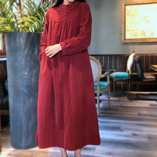 johnature women corduroy vintage dress stand long sleeve autumn winter button solid color thick women high waist dress 210521, Black;gray
johnature women corduroy vintage dress stand long sleeve autumn winter button solid color thick women high waist dress 210521, Black;gray