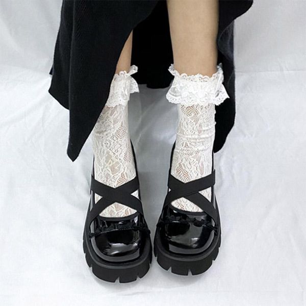 dress shoes lolita cross-tied elastic band platform mid heels thick sole women boat pumps round toe girls 9144c, Black
dress shoes lolita cross-tied elastic band platform mid heels thick sole women boat pumps round toe girls 9144c, Black