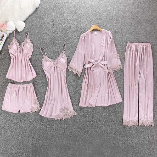 women pajamas 5/4 pieces satin sleepwear pijama silk home wear clothing embroidery sleep lounge pyjama with chest pads 211215, Black;red
women pajamas 5/4 pieces satin sleepwear pijama silk home wear clothing embroidery sleep lounge pyjama with chest pads 211215, Black;red