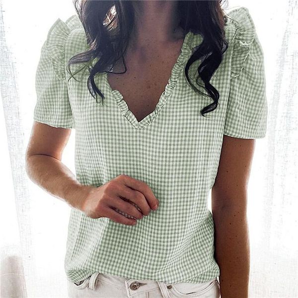 women's blouses & shirts casual women blouse short sleeve ruffles shirt elegant plaid v-neck summer female fashion pullover, White
women's blouses & shirts casual women blouse short sleeve ruffles shirt elegant plaid v-neck summer female fashion pullover, White