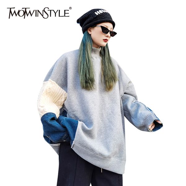 casual patchwork denim sweatshirt for women turtleneck long sleeve hit color loose thick sweatshirts female 210428, Black
casual patchwork denim sweatshirt for women turtleneck long sleeve hit color loose thick sweatshirts female 210428, Black