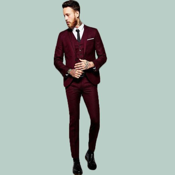 men's suits & blazers handsome burgundy wedding tuxedos slim fit for men groomsmen suit three pieces terno prom formal (jacket +pants+v, White;black